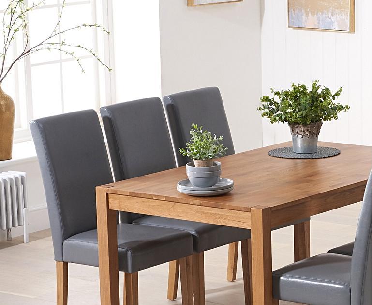Oxford 150cm Solid Oak Dining Table with Grey Albany Chairs