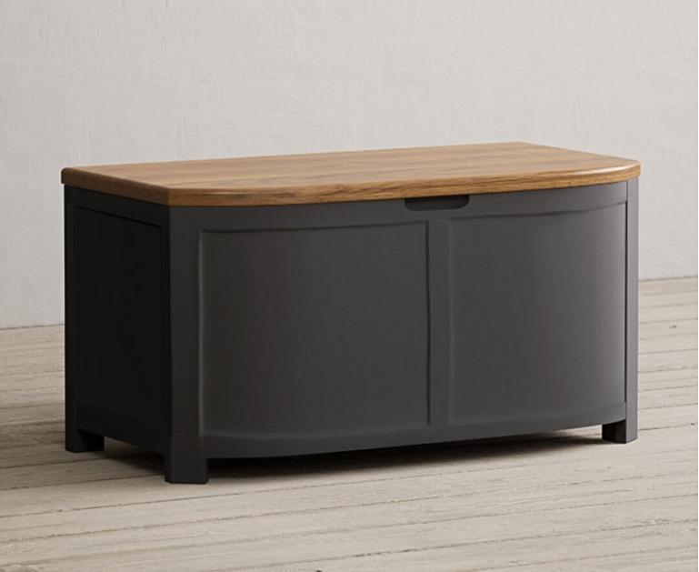 Bradwell Oak and Charcoal Grey Painted Blanket Box Oak Furniture Superstore