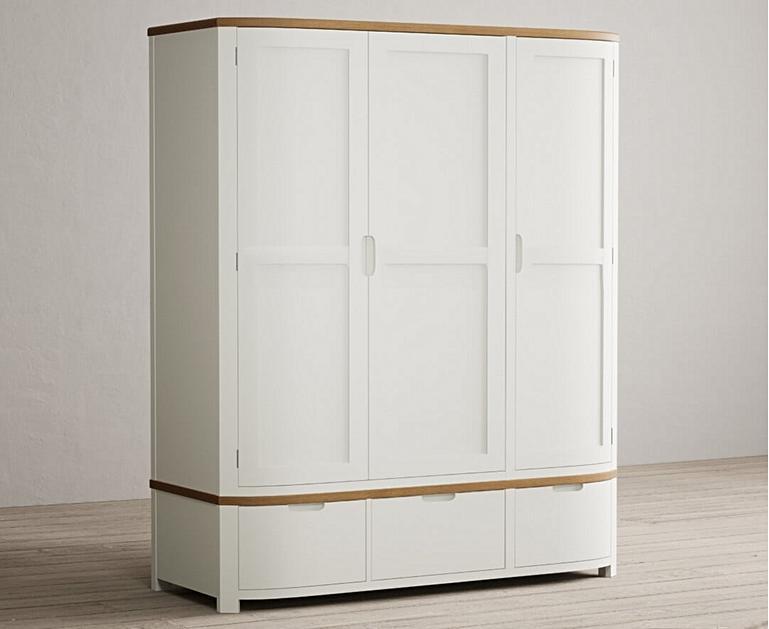 Bradwell Oak and Signal White Painted Triple Wardrobe Oak Furniture