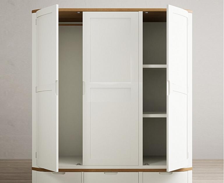 Bradwell Oak and Signal White Painted Triple Wardrobe Oak Furniture
