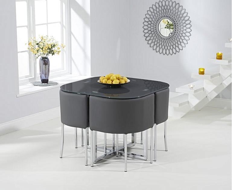 Algarve Grey Glass Stowaway Dining Table with Grey High ...