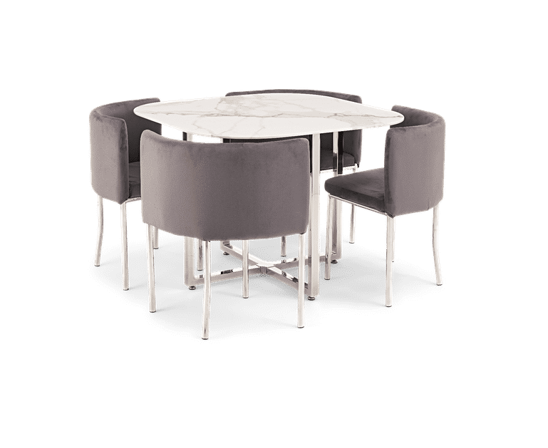 Algarve White Marble Stowaway Dining Table with Grey ...