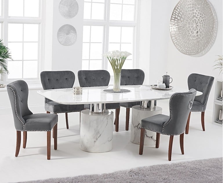 Antonio 260cm White Marble Dining Table with Knightsbridge Chairs