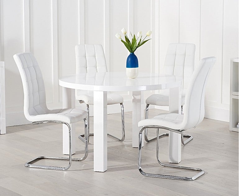 Atlanta 120cm White High Gloss Round Dining Table with Lorin Chairs Atlanta