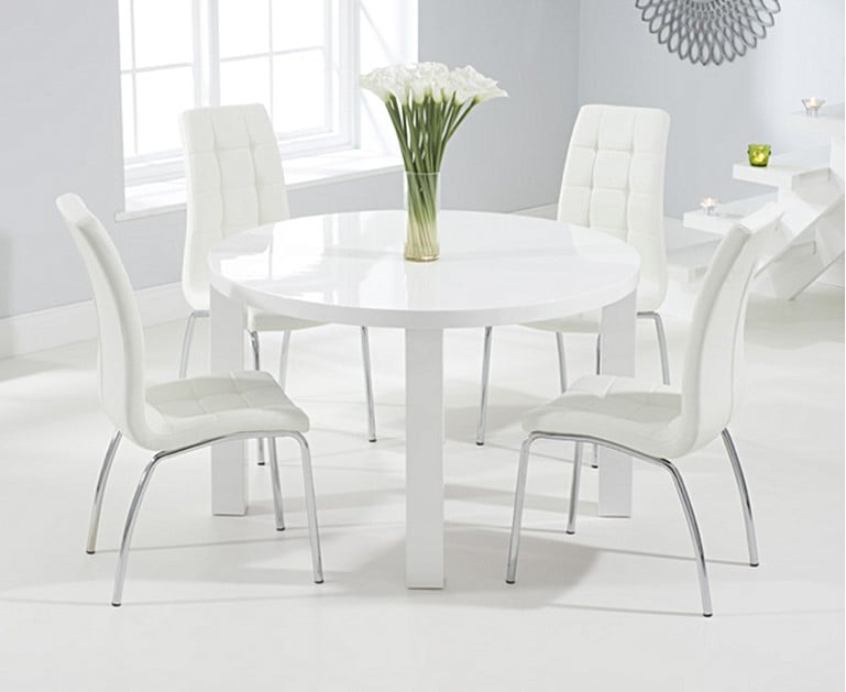 white gloss round kitchen table and chair