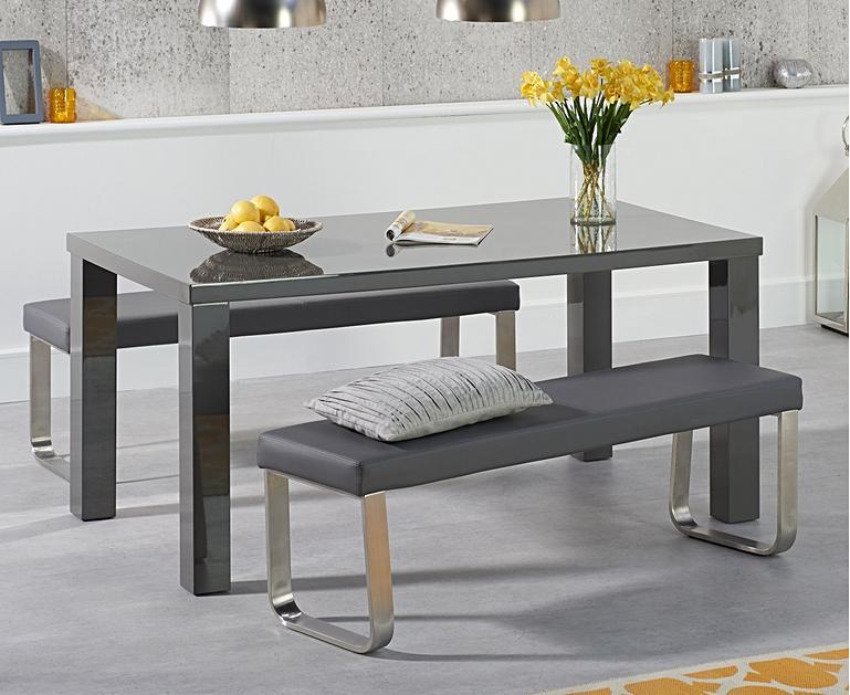Atlanta 160cm Dark Grey High Gloss Dining Table with Atlanta Benches