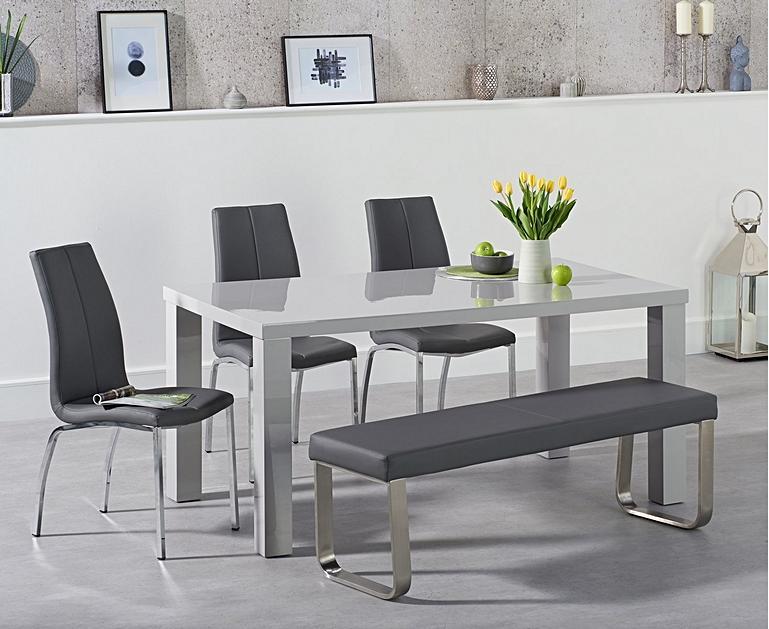 Atlanta 160cm Light Grey High Gloss Dining Table with ...