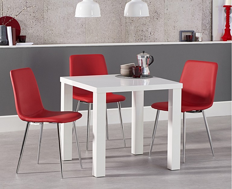 Atlanta 80cm White High Gloss Dining Table with Helsinki Faux Leather