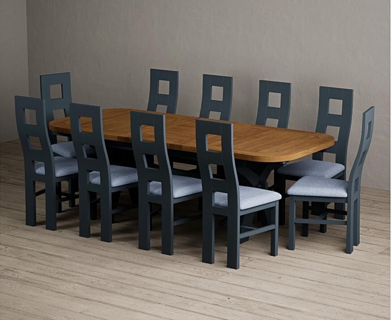 Extending Olympia 180cm Oak and Dark Blue Dining Table with Flow Back