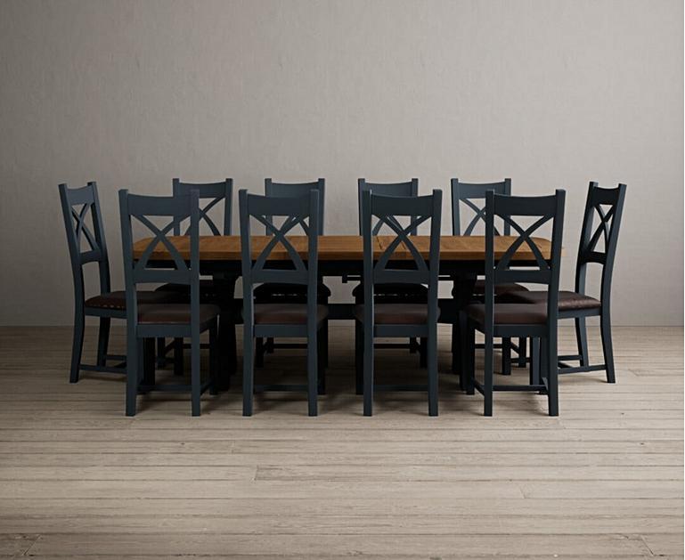Extending Olympia 180cm Oak and Dark Blue Dining Table with X Back ...