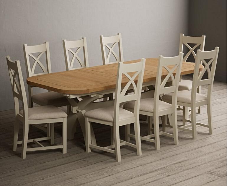 Extending Olympia 180cm Oak and Cream Painted Dining Table With X Back