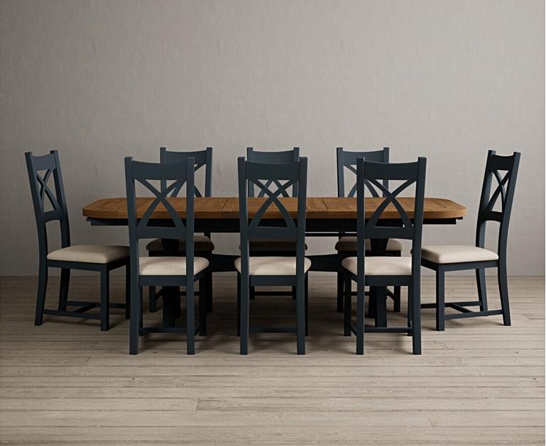 Extending Olympia 180cm Oak and Dark Blue Dining Table with X Back ...