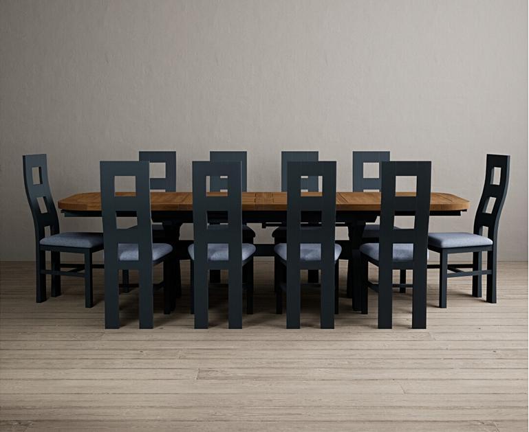 Extending Olympia 180cm Oak and Dark Blue Dining Table with Flow Back