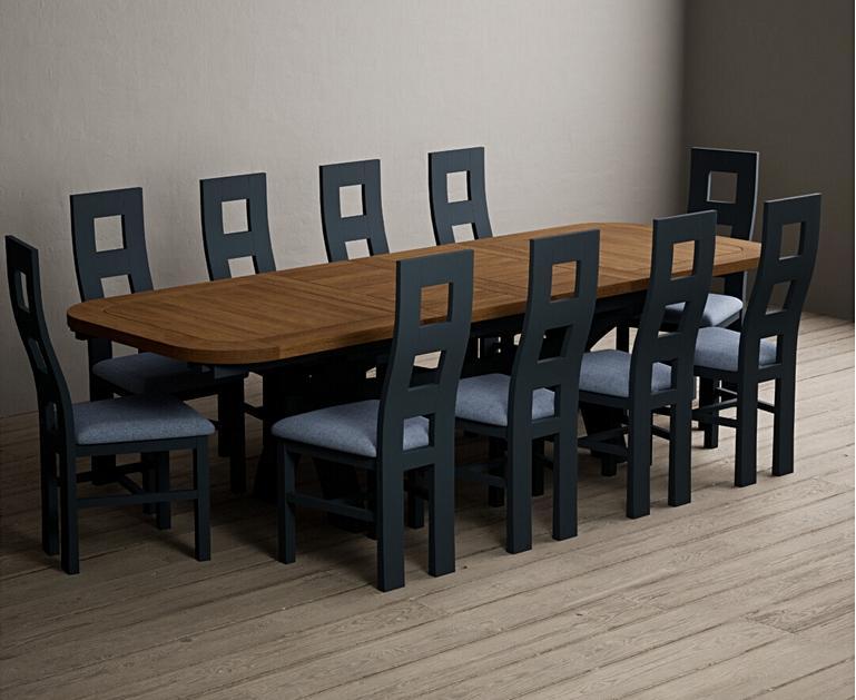 Extending Olympia 180cm Oak and Dark Blue Dining Table with Flow Back