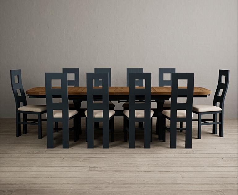 Extending Olympia 180cm Oak and Dark Blue Dining Table with Flow Back