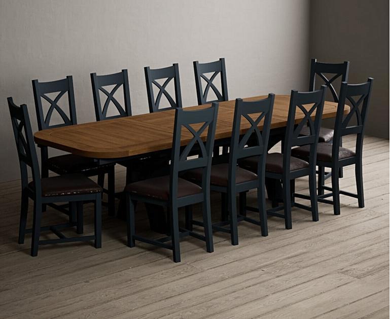 Extending Olympia 180cm Oak and Dark Blue Dining Table with X Back