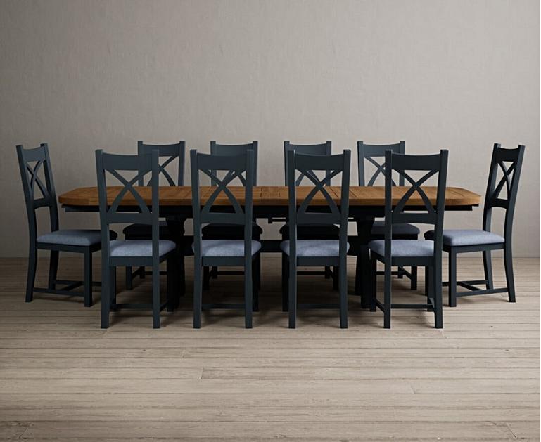 Extending Olympia 180cm Oak and Dark Blue Dining Table with X Back