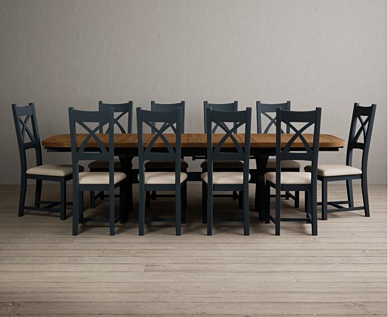 Extending Olympia 180cm Oak and Dark Blue Dining Table with X Back ...