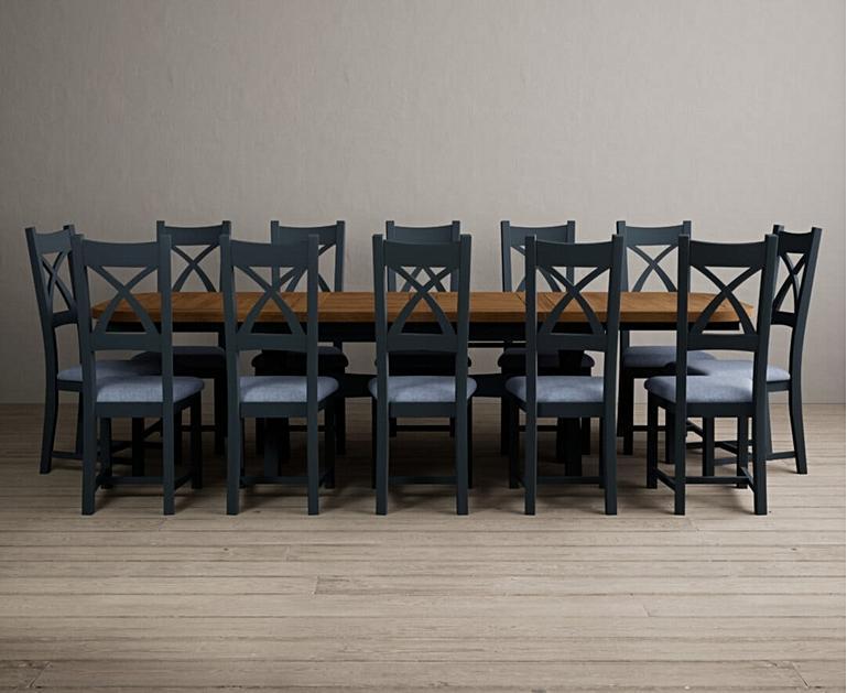 Extending Olympia 180cm Oak and Dark Blue Dining Table with X Back