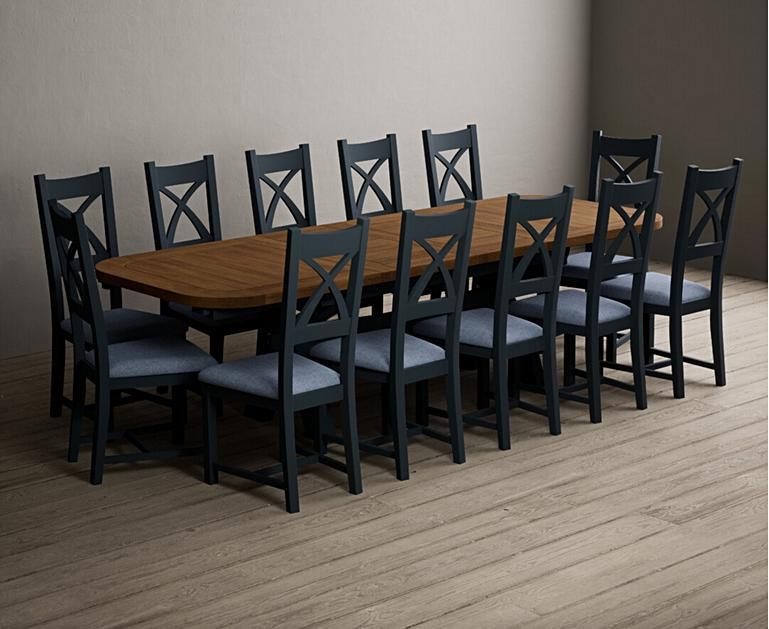 Extending Olympia 180cm Oak and Dark Blue Dining Table with X Back