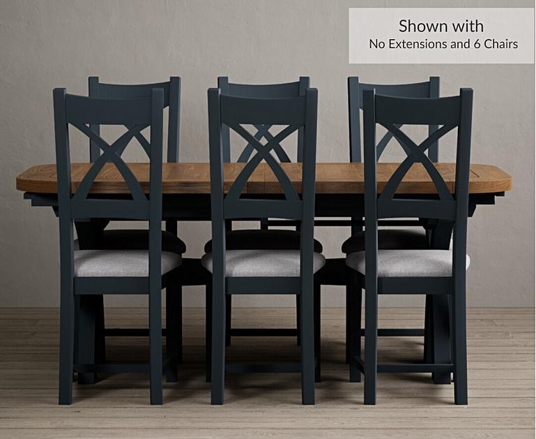 Extending Olympia 180cm Oak and Dark Blue Dining Table with X Back