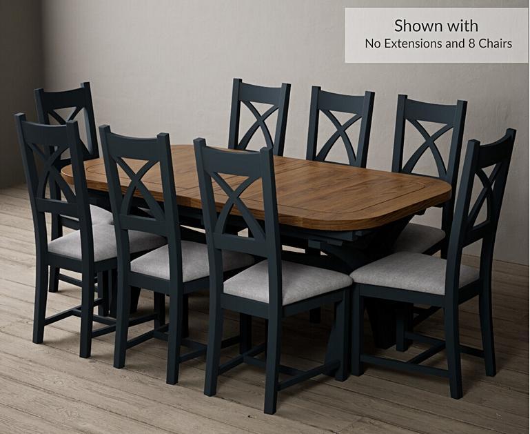 Extending Olympia 180cm Oak and Dark Blue Dining Table with X Back