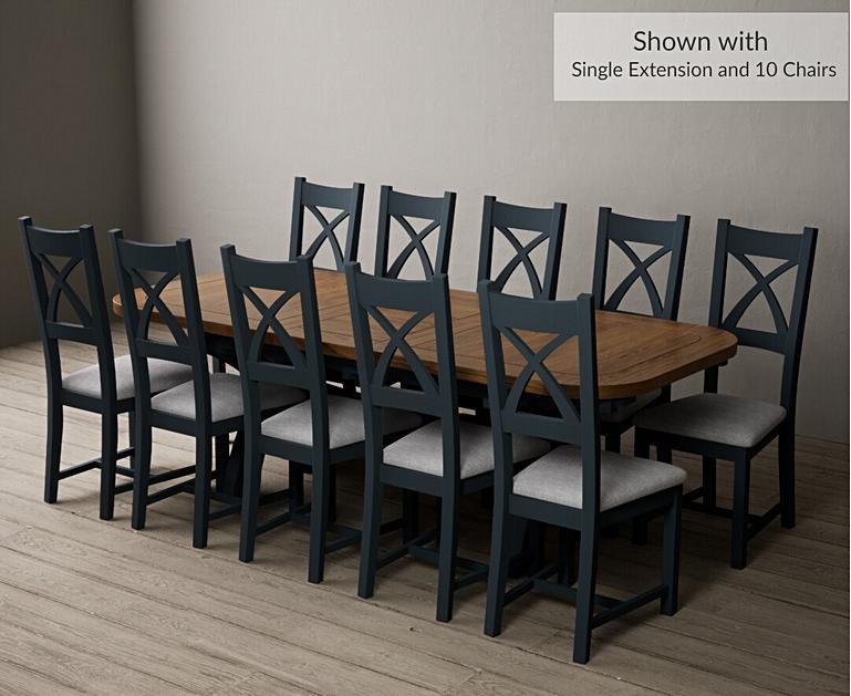 Extending Olympia 180cm Oak and Dark Blue Dining Table with X Back