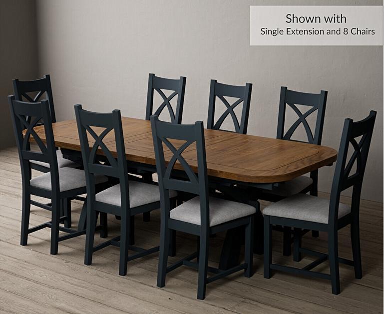 Extending Olympia 180cm Oak and Dark Blue Dining Table with X Back
