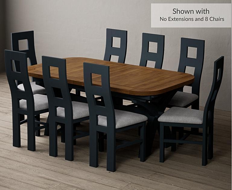 Extending Olympia 180cm Oak and Dark Blue Dining Table with Flow Back