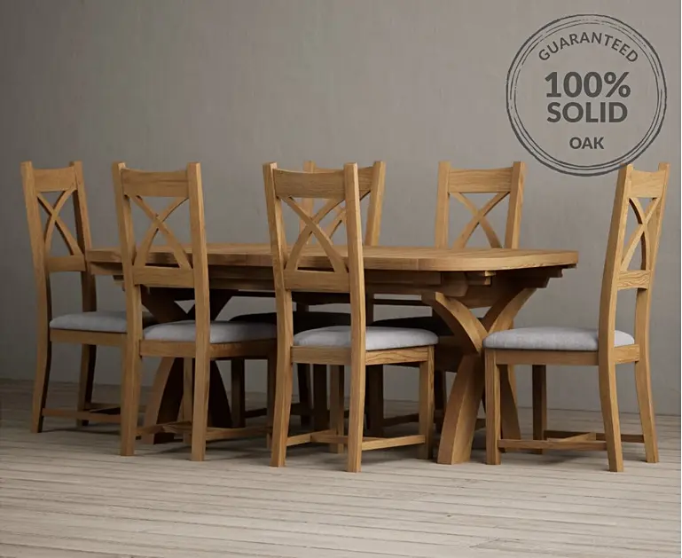 Extending Olympia 180cm Solid Oak Dining Table with X Back Chairs Oak