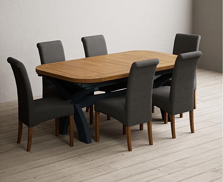 Olympia 180cm Oak and Dark Blue Extending Dining Table with Scroll Back