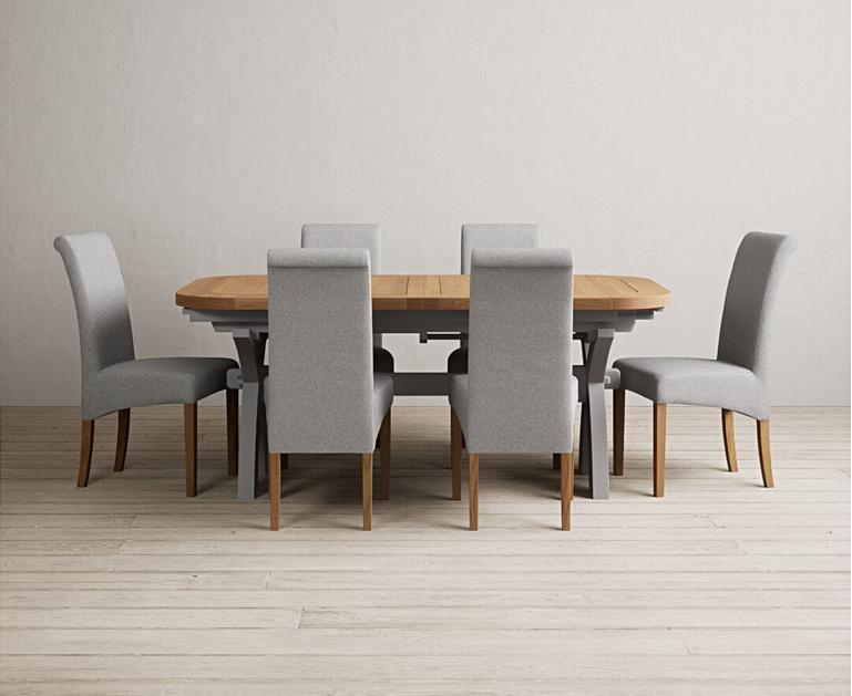Olympia 180cm Oak and Light Grey Painted Extending Dining Table With
