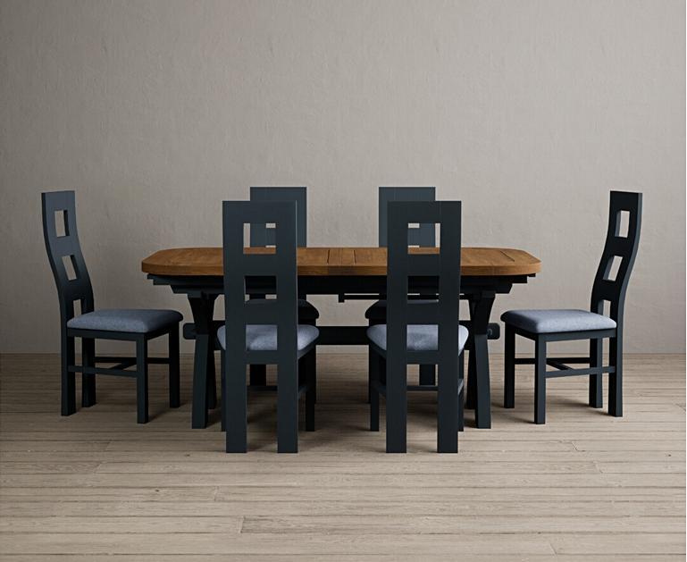 Extending Olympia 180cm Oak and Dark Blue Dining Table with Flow Back
