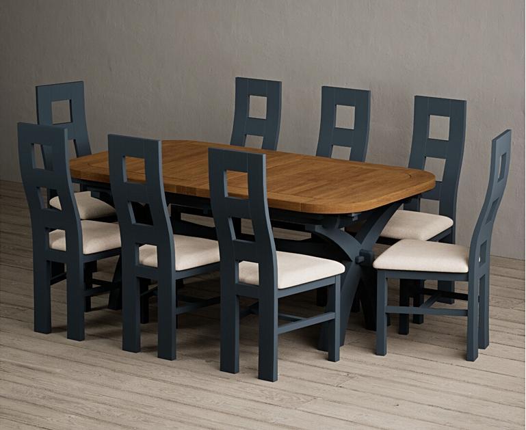 Extending Olympia 180cm Oak and Dark Blue Dining Table with Flow Back