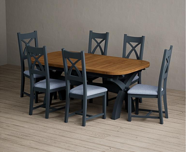 Extending Olympia 180cm Oak and Dark Blue Dining Table with X Back