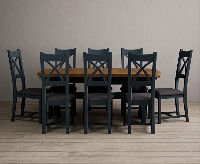 Extending Olympia 180cm Oak and Dark Blue Dining Table with X Back ...