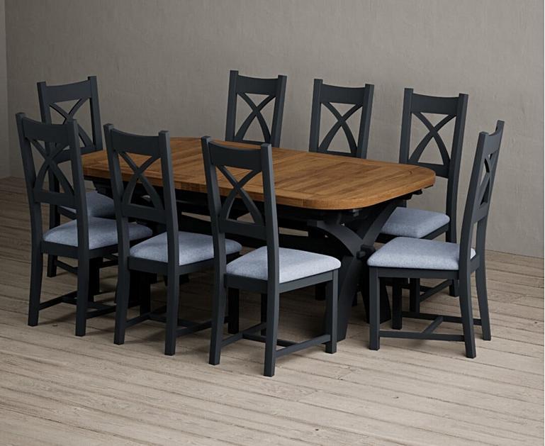 Extending Olympia 180cm Oak and Dark Blue Dining Table with X Back