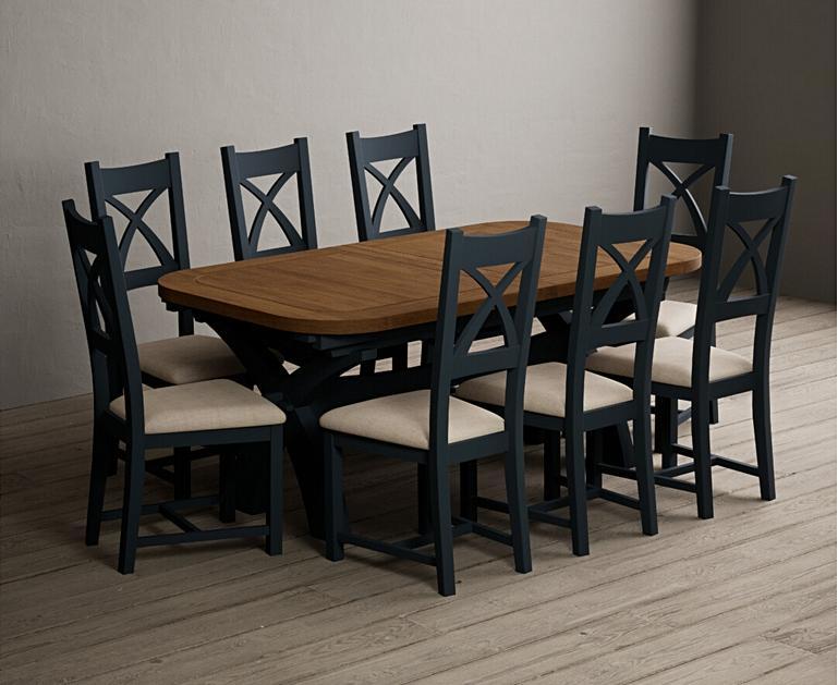 Extending Olympia 180cm Oak and Dark Blue Dining Table with X Back ...