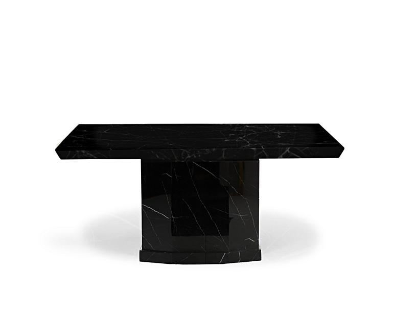 Carvelle 160cm Black Pedestal Marble Dining Table Oak Furniture