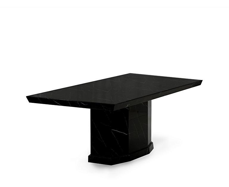 Carvelle 200cm Black Pedestal Marble Dining Table Oak Furniture