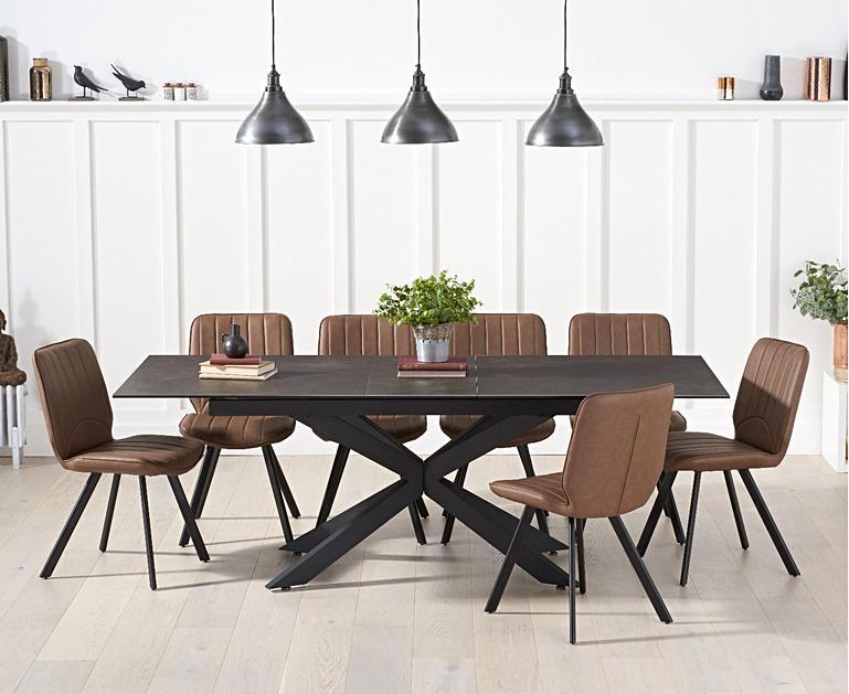 Boston 180cm Black Ceramic Extending Dining Table With Dexter Faux