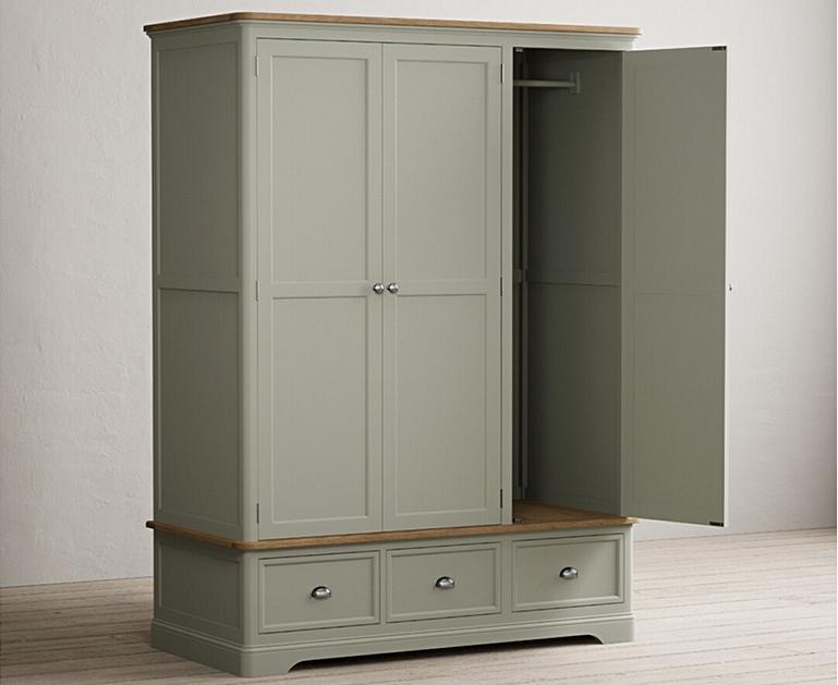 Bridstow Soft Green Painted Triple Wardrobe Oak Furniture Superstore