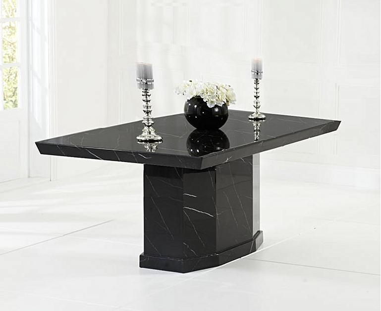 Carvelle 160cm Black Pedestal Marble Dining Table Oak Furniture