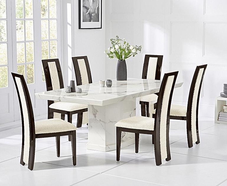 Carvelle 200cm White Pedestal Marble Dining Table with Novara Chairs
