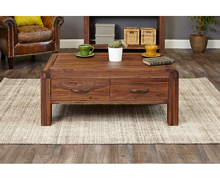 Nishio Solid Walnut 4 Drawer Coffee Table