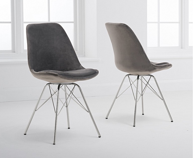 Celine Grey Velvet Chrome Leg Dining Chairs
