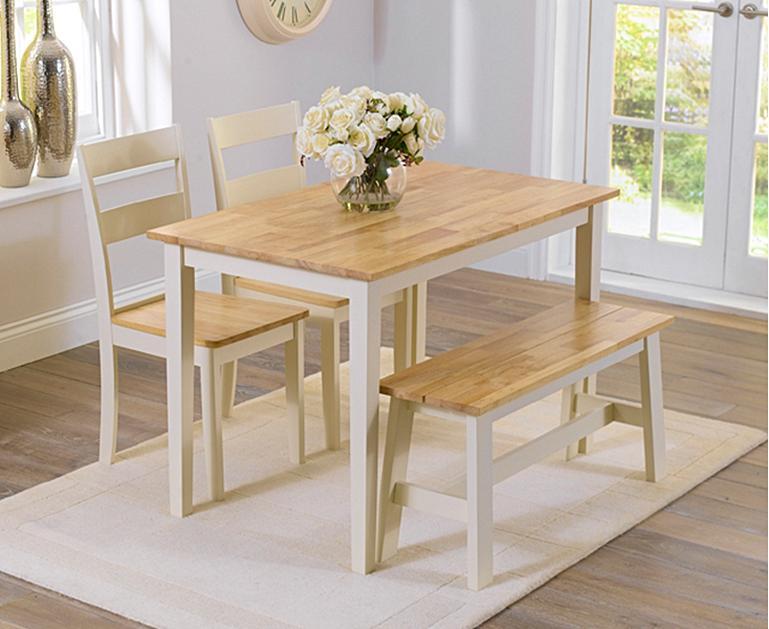 Chiltern 114cm Oak and Cream Dining Table with Bench and Chairs