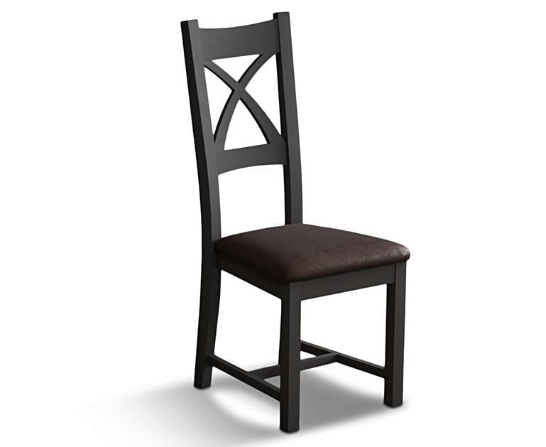 Painted Charcoal Grey X Back Dining Chairs with Chocolate Brown Fabric