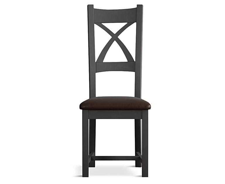 Painted Charcoal Grey X Back Dining Chairs with Chocolate Brown Fabric