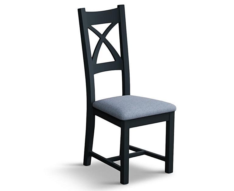 Painted Dark Blue X Back Dining Chairs with Sky Blue Fabric Seat Pad